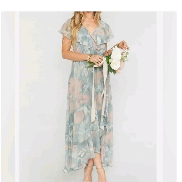 Preowned Show Me Your MuMu Jess floral ruffle midi wrap dress wedding  size 2X - Picture 1 of 9